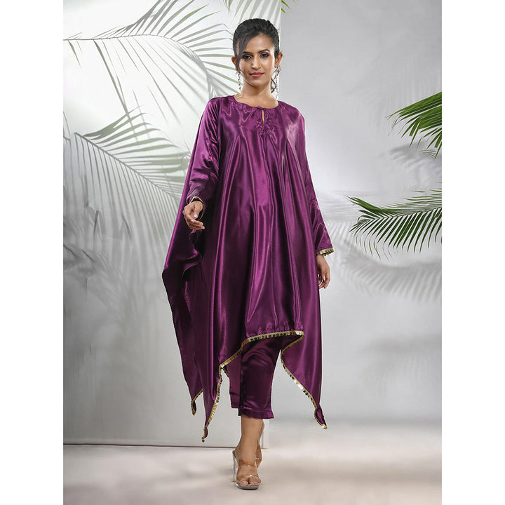 CHARUKRITI Purple Solid Kaftan & Straight Pant with Sequins (Set of 2)