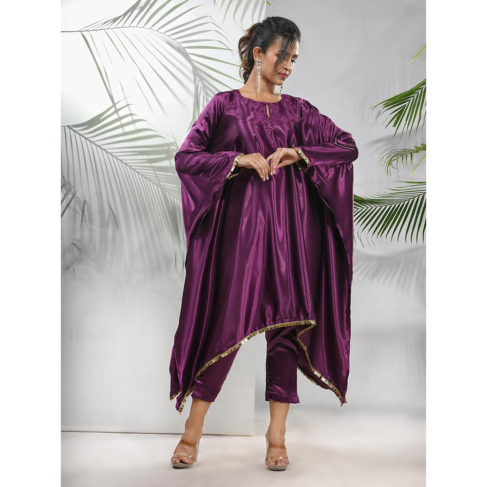 CHARUKRITI Purple Solid Kaftan & Straight Pant with Sequins (Set of 2)