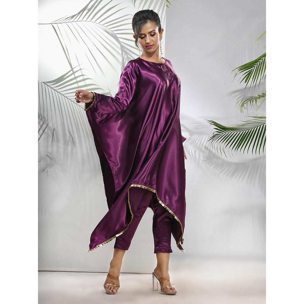 CHARUKRITI Purple Solid Kaftan & Straight Pant with Sequins (Set of 2)