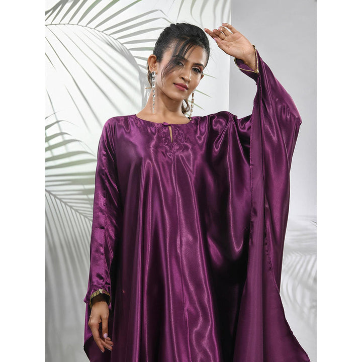 CHARUKRITI Purple Solid Kaftan & Straight Pant with Sequins (Set of 2)