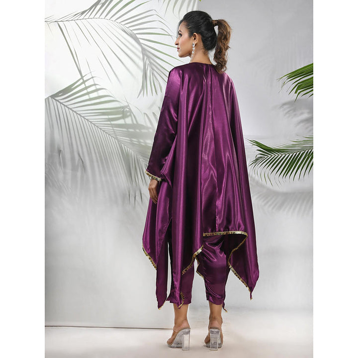 CHARUKRITI Purple Solid Kaftan & Straight Pant with Sequins (Set of 2)