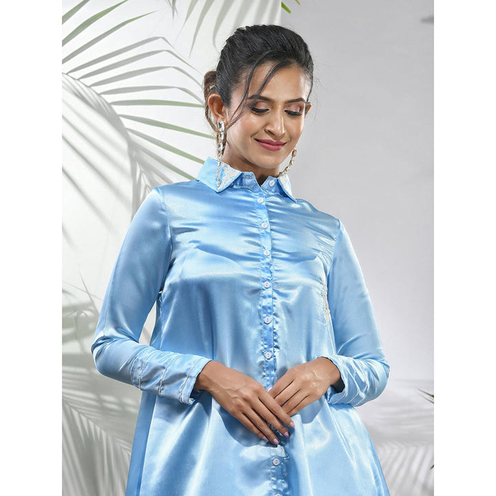 CHARUKRITI Sky Blue Satin Co-Ord with Beads Work (Set of 2)