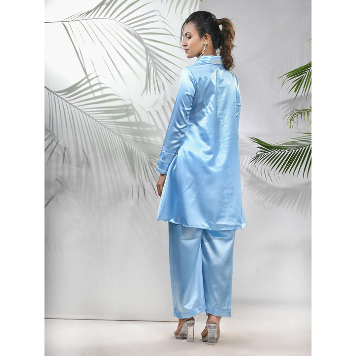 CHARUKRITI Sky Blue Satin Co-Ord with Beads Work (Set of 2)