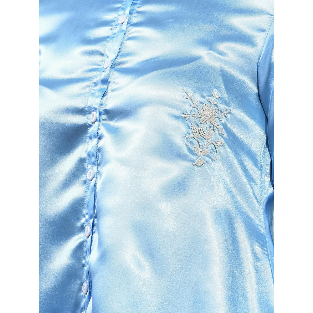 CHARUKRITI Sky Blue Satin Co-Ord with Beads Work (Set of 2)