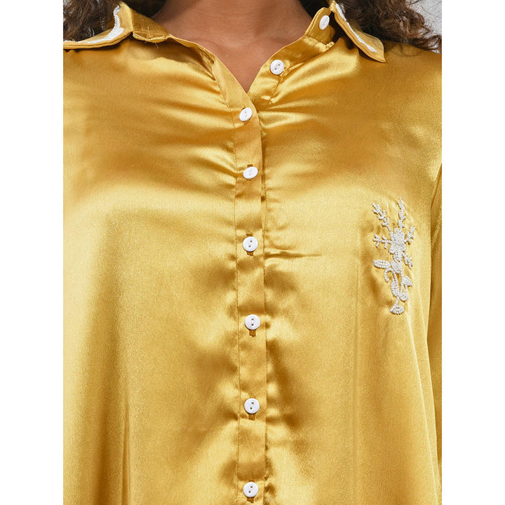 CHARUKRITI Mustard Satin Co-Ord with Beads Work (Set of 2)