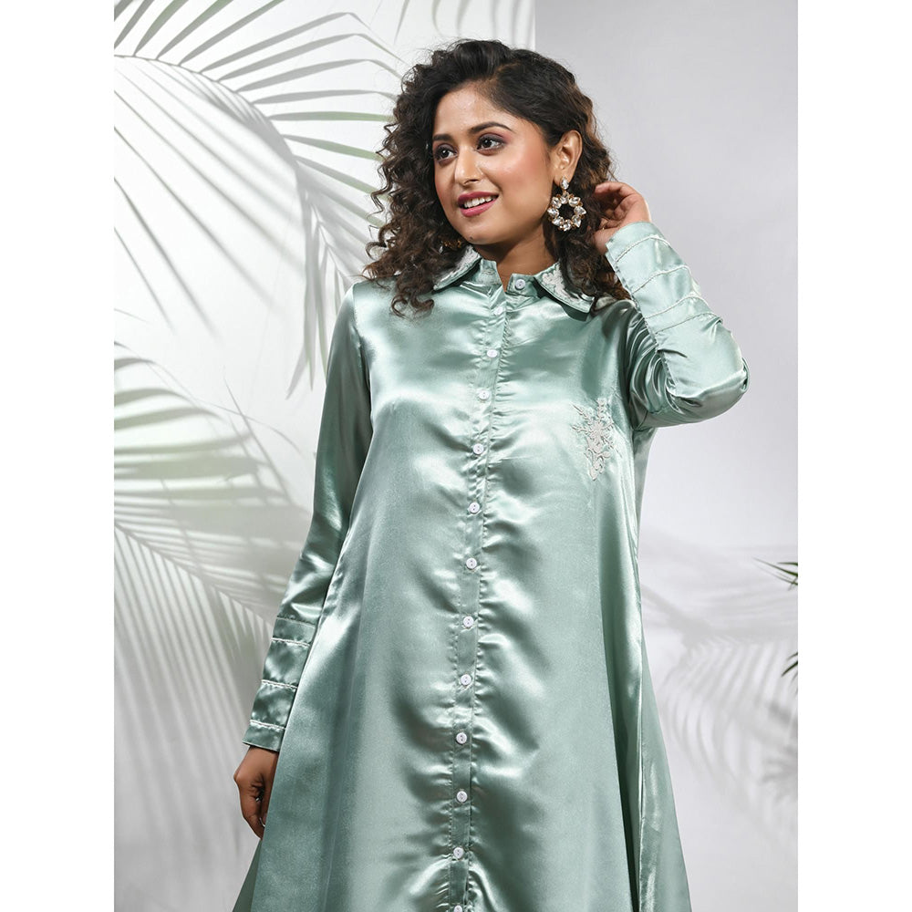 CHARUKRITI Sage Green Satin Co-Ord with Beads Work (Set of 2)