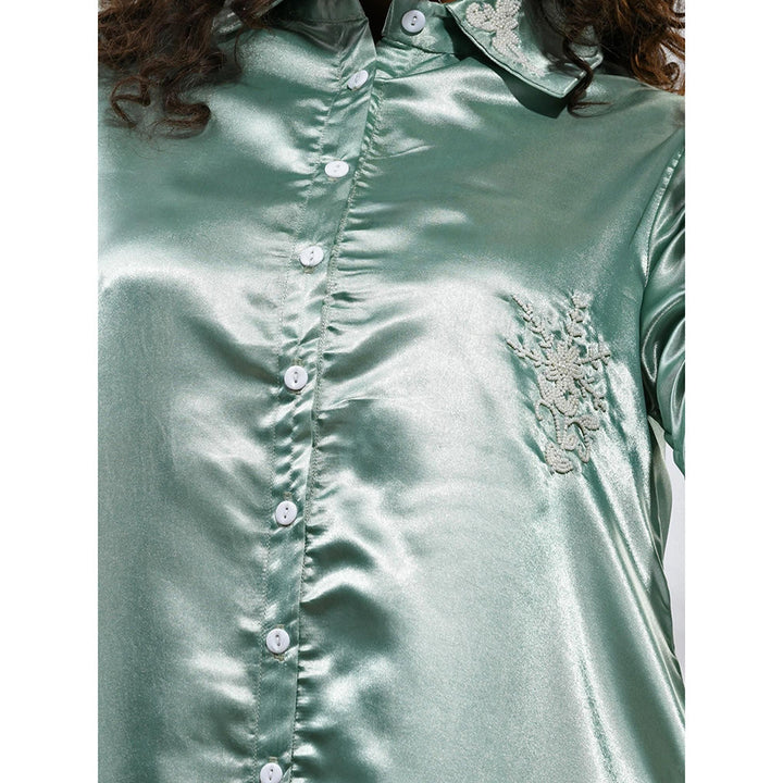 CHARUKRITI Sage Green Satin Co-Ord with Beads Work (Set of 2)