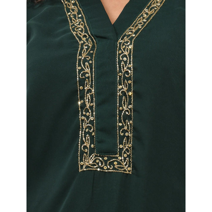 CHARUKRITI Emerald Green Georgette Kurta with Palazzo and Dupatta with Beads Work (Set of 3)