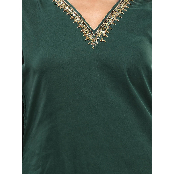 CHARUKRITI Emerald Green Georgette Kurta with Palazzo and Dupatta with Beads Work (Set of 3)