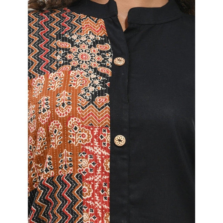 CHARUKRITI Black Cotton Ajrak Printed Straight Kurta