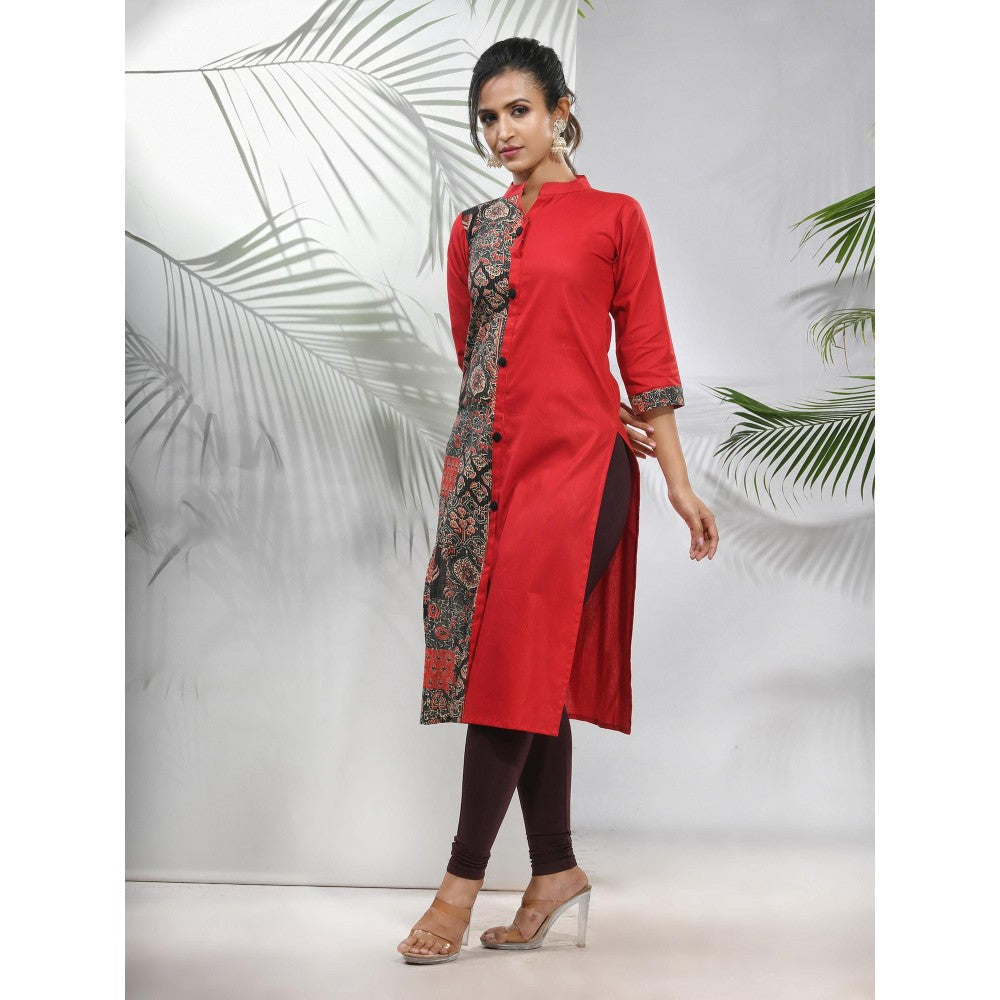 CHARUKRITI Red Cotton Ajrak Printed Straight Kurta