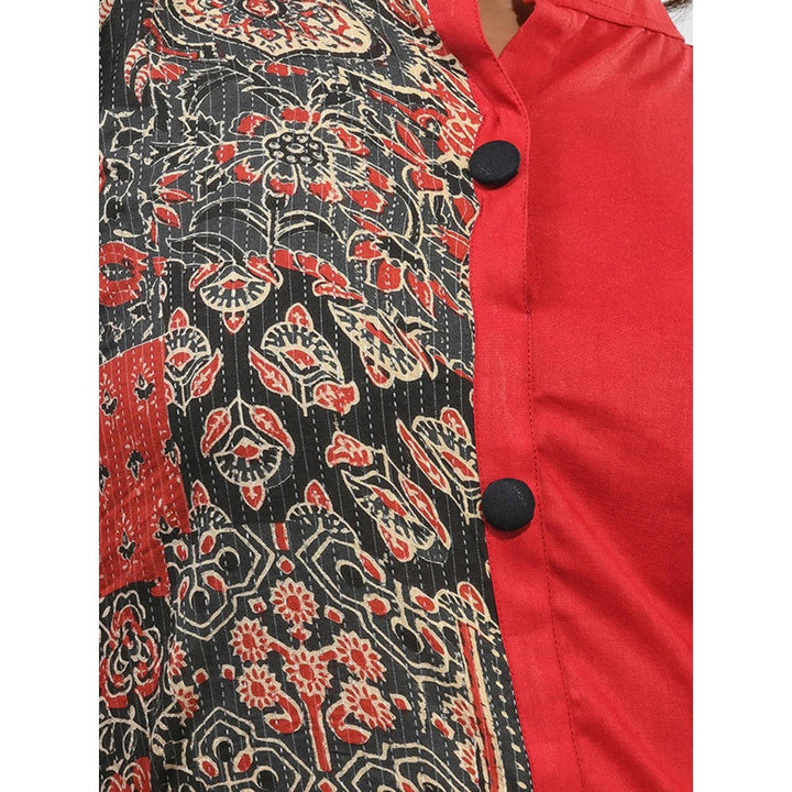 CHARUKRITI Red Cotton Ajrak Printed Straight Kurta