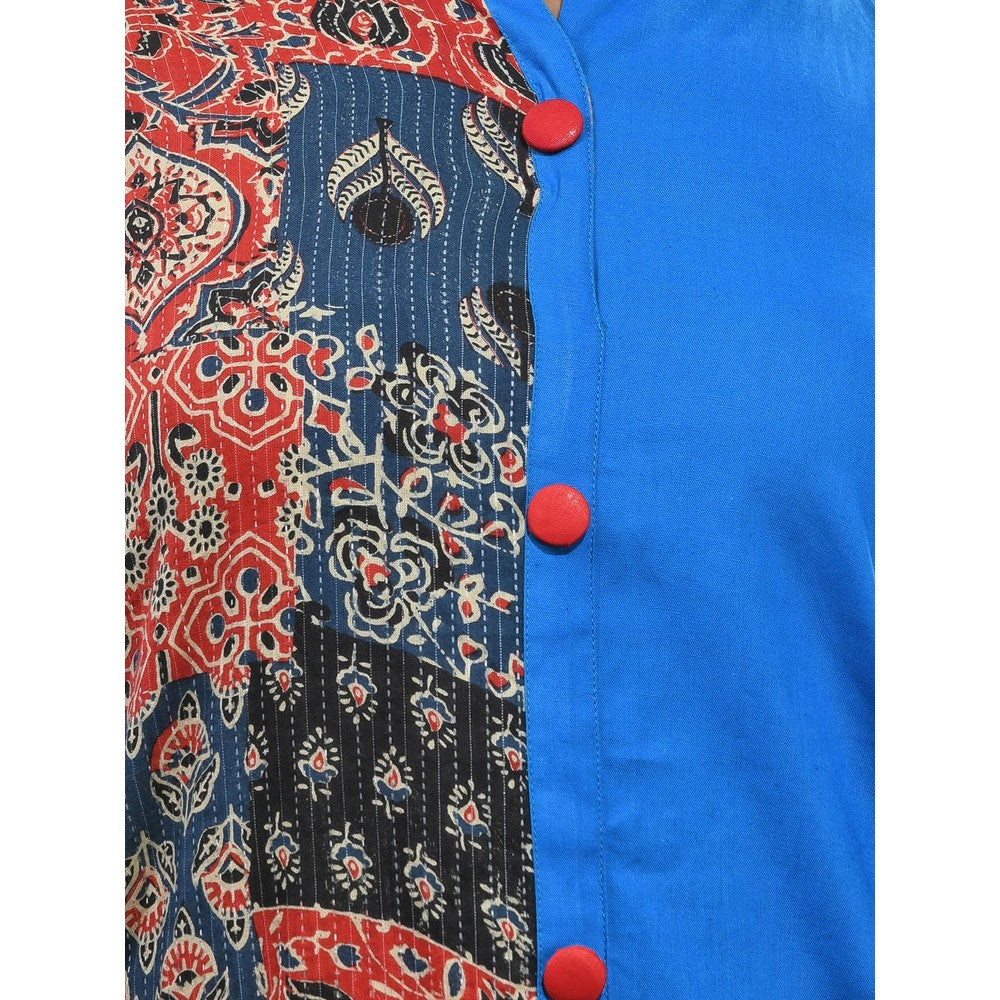 CHARUKRITI Cobalt Blue Cotton Ajrak Printed Straight Kurta