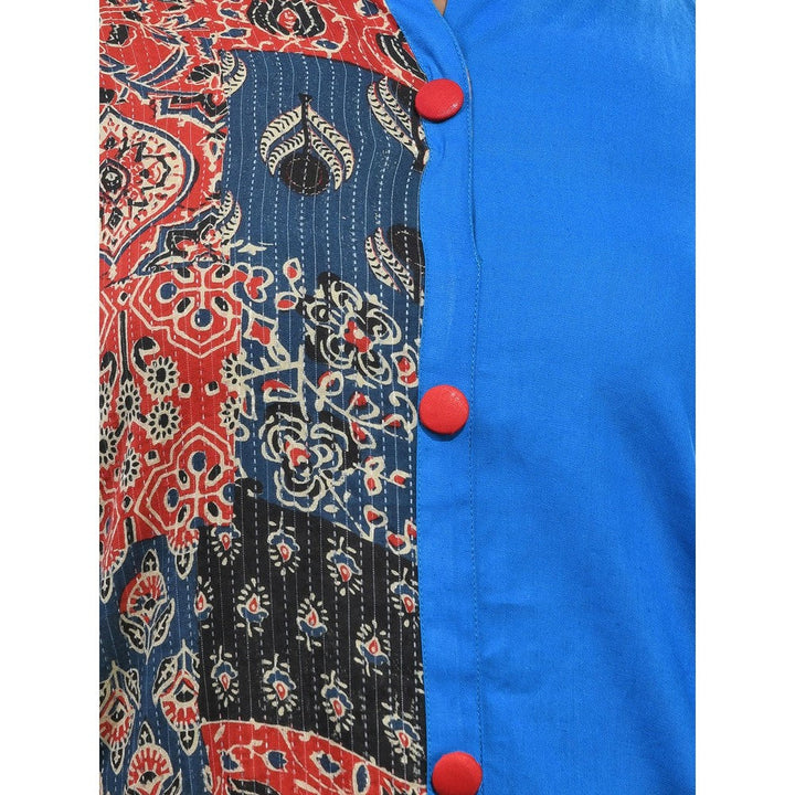 CHARUKRITI Cobalt Blue Cotton Ajrak Printed Straight Kurta