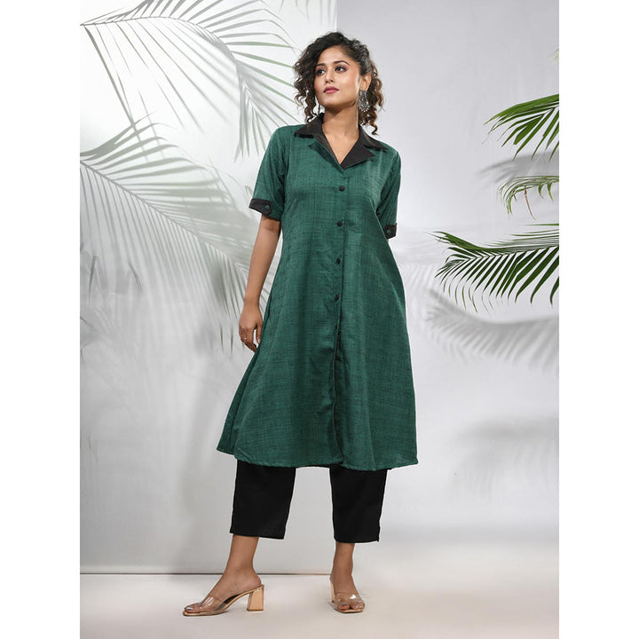 CHARUKRITI Green Matka Solid A-Line Kurta with Pant (Set of 2)