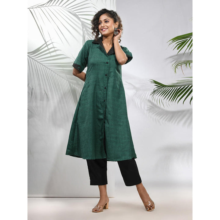 CHARUKRITI Green Matka Solid A-Line Kurta with Pant (Set of 2)