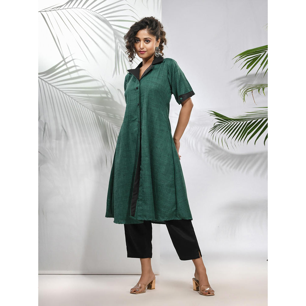 CHARUKRITI Green Matka Solid A-Line Kurta with Pant (Set of 2)