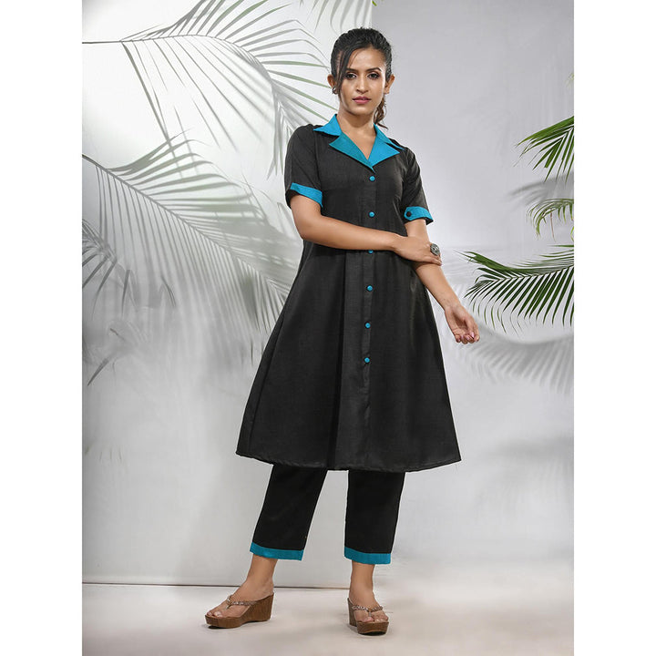 CHARUKRITI Black Matka Solid A-Line Kurta with Pant (Set of 2)