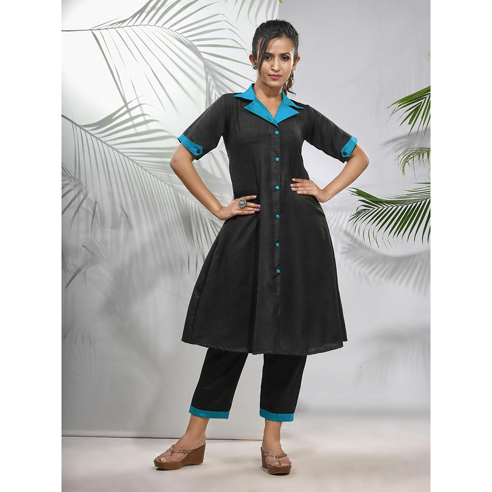 CHARUKRITI Black Matka Solid A-Line Kurta with Pant (Set of 2)