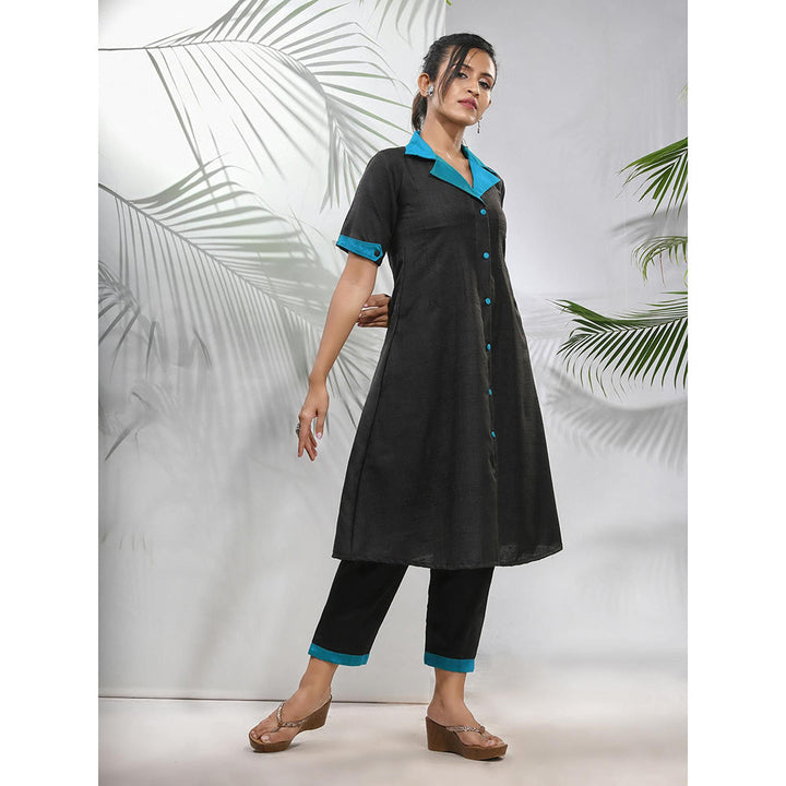 CHARUKRITI Black Matka Solid A-Line Kurta with Pant (Set of 2)