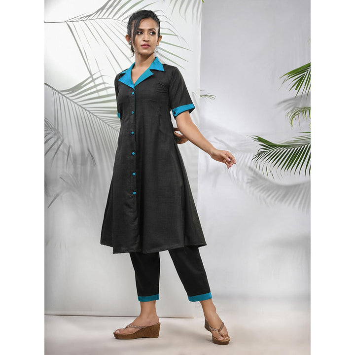 CHARUKRITI Black Matka Solid A-Line Kurta with Pant (Set of 2)