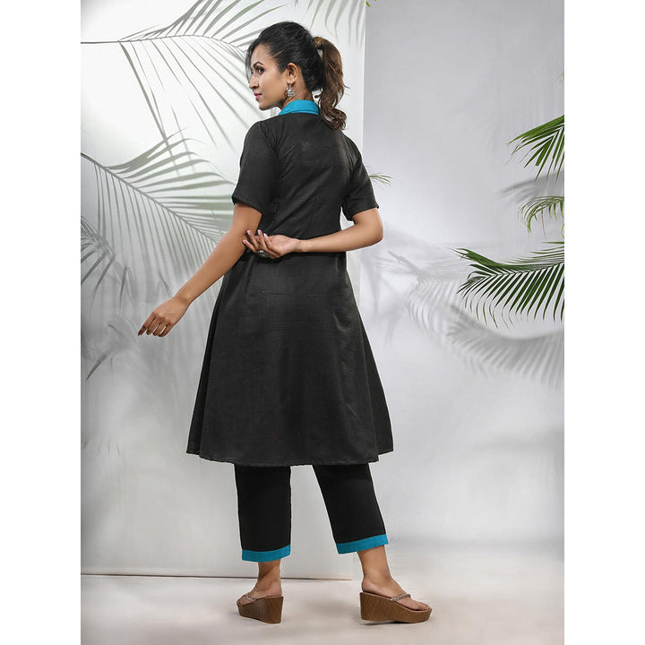 CHARUKRITI Black Matka Solid A-Line Kurta with Pant (Set of 2)