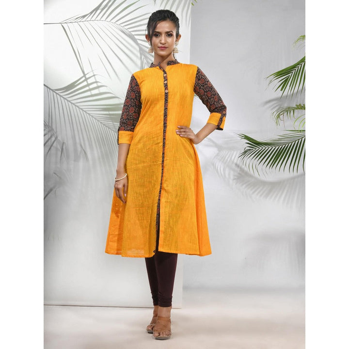 CHARUKRITI Yellow Cotton A-Line Kurta