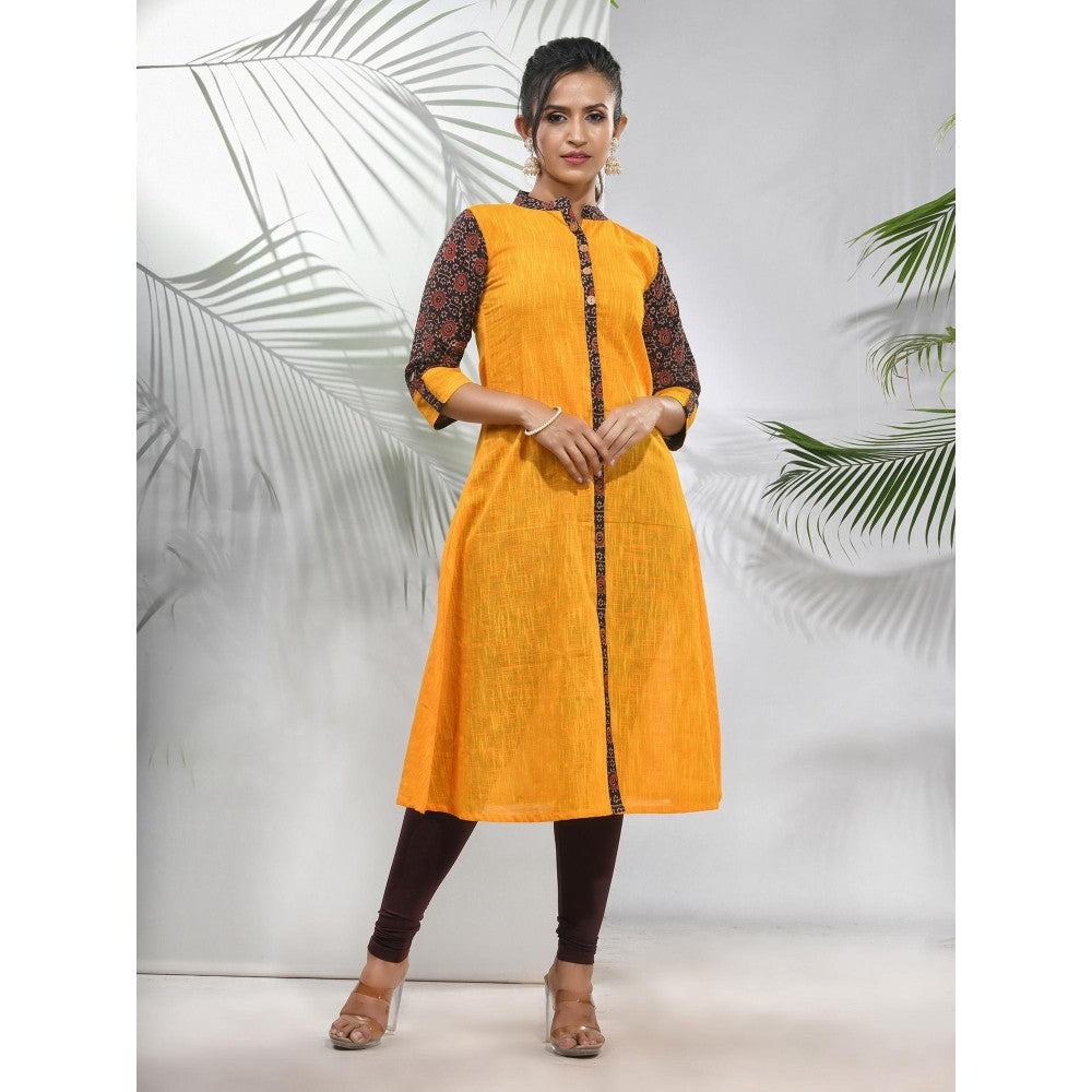 CHARUKRITI Yellow Cotton A-Line Kurta