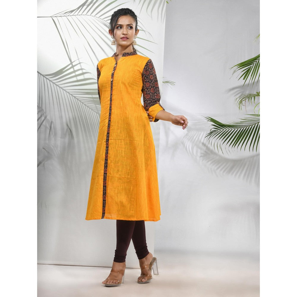 CHARUKRITI Yellow Cotton A-Line Kurta