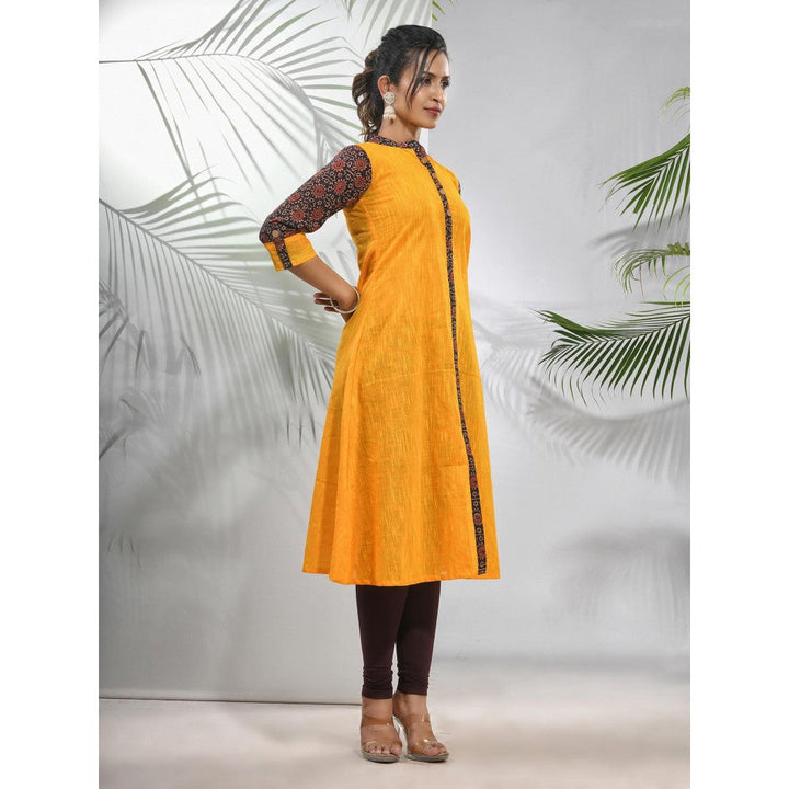 CHARUKRITI Yellow Cotton A-Line Kurta