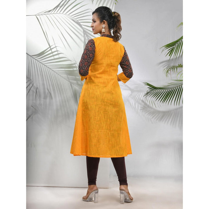 CHARUKRITI Yellow Cotton A-Line Kurta