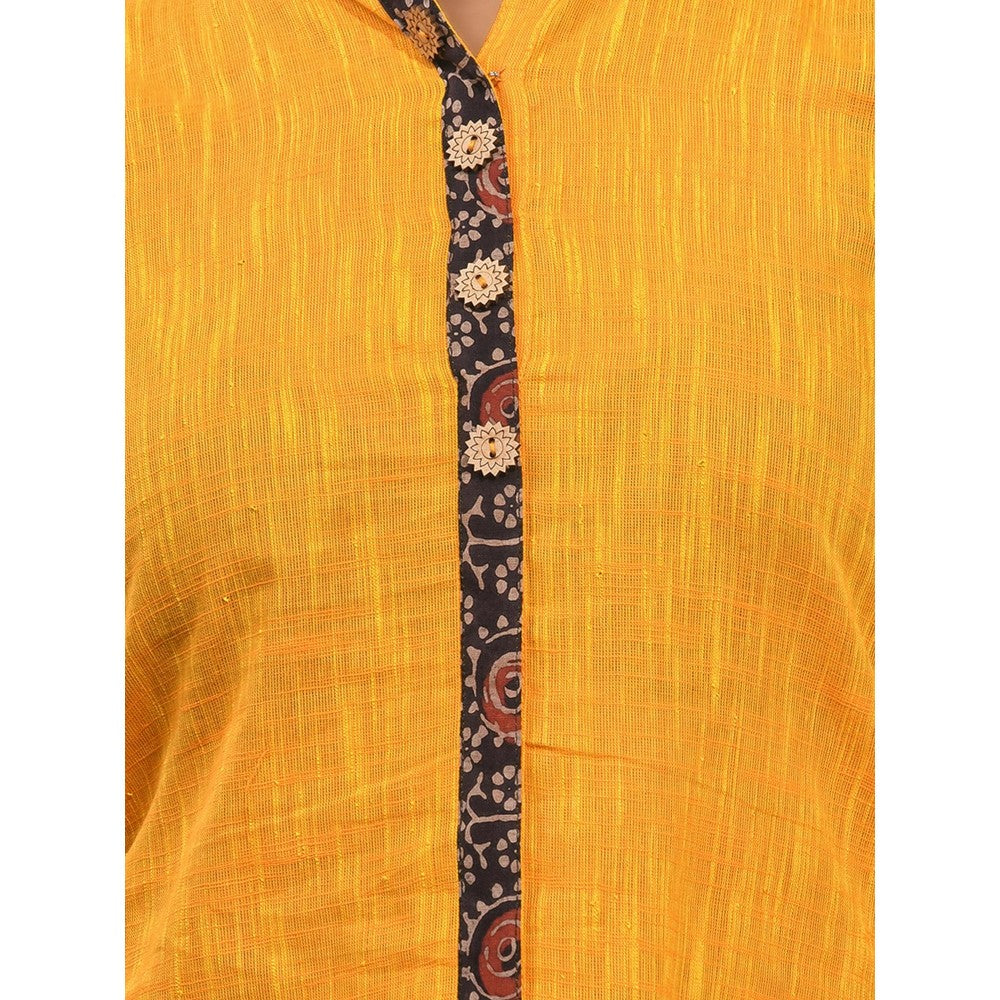 CHARUKRITI Yellow Cotton A-Line Kurta