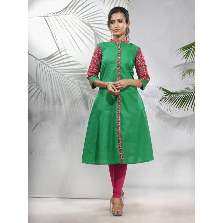 CHARUKRITI Green Cotton A-Line Kurta