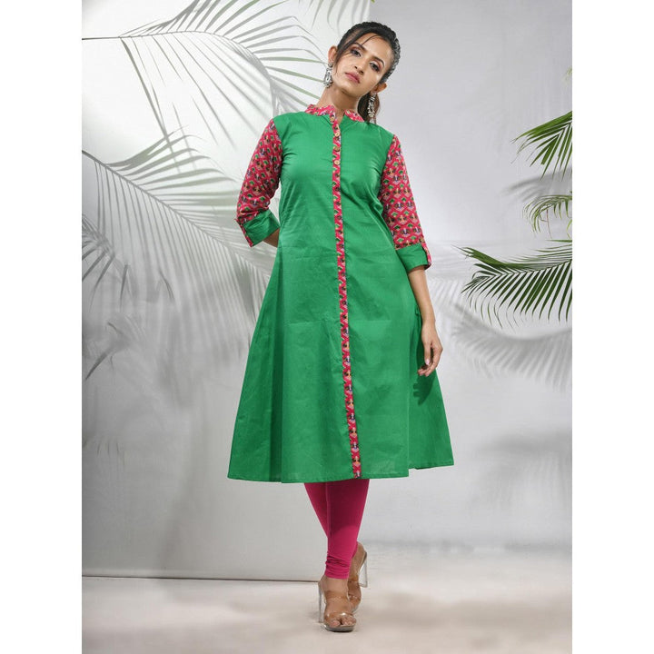 CHARUKRITI Green Cotton A-Line Kurta