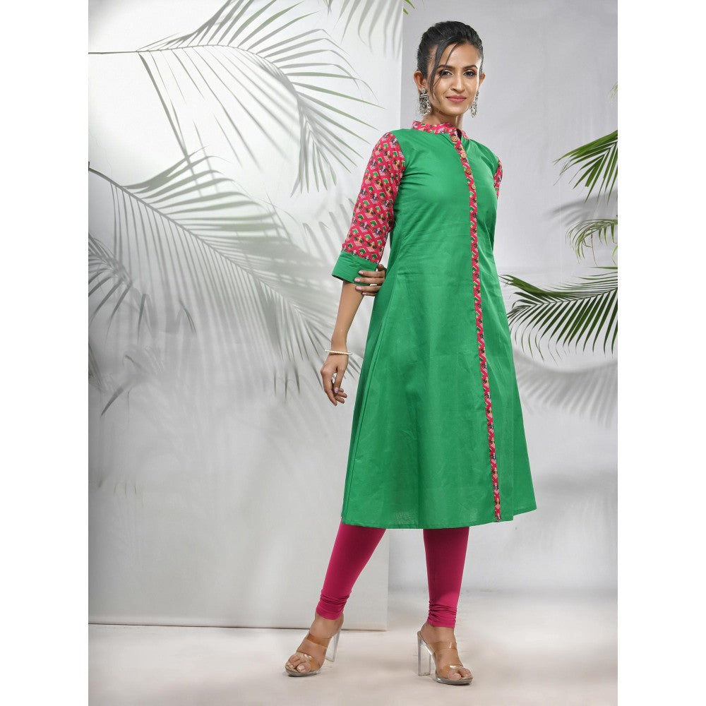 CHARUKRITI Green Cotton A-Line Kurta