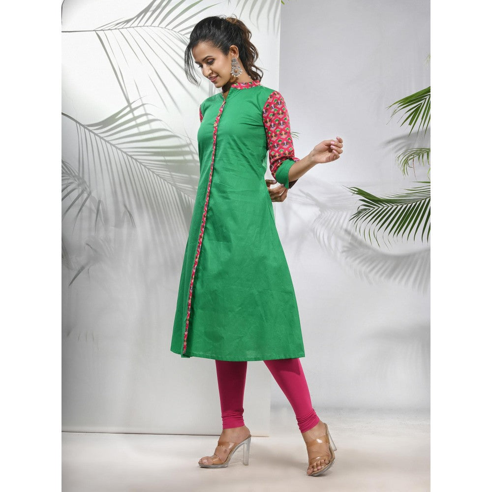 CHARUKRITI Green Cotton A-Line Kurta