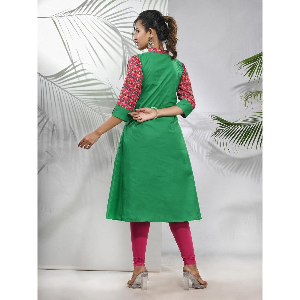 CHARUKRITI Green Cotton A-Line Kurta