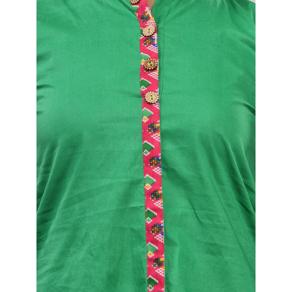 CHARUKRITI Green Cotton A-Line Kurta