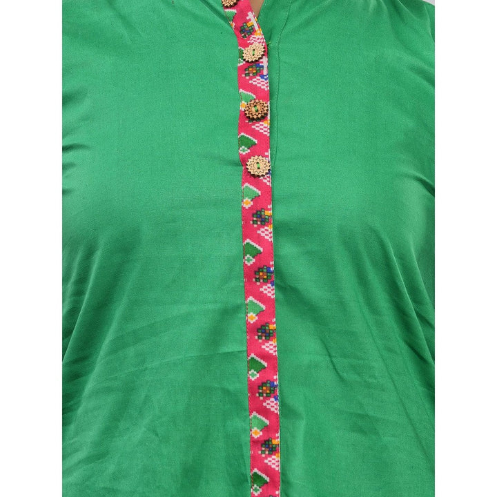 CHARUKRITI Green Cotton A-Line Kurta