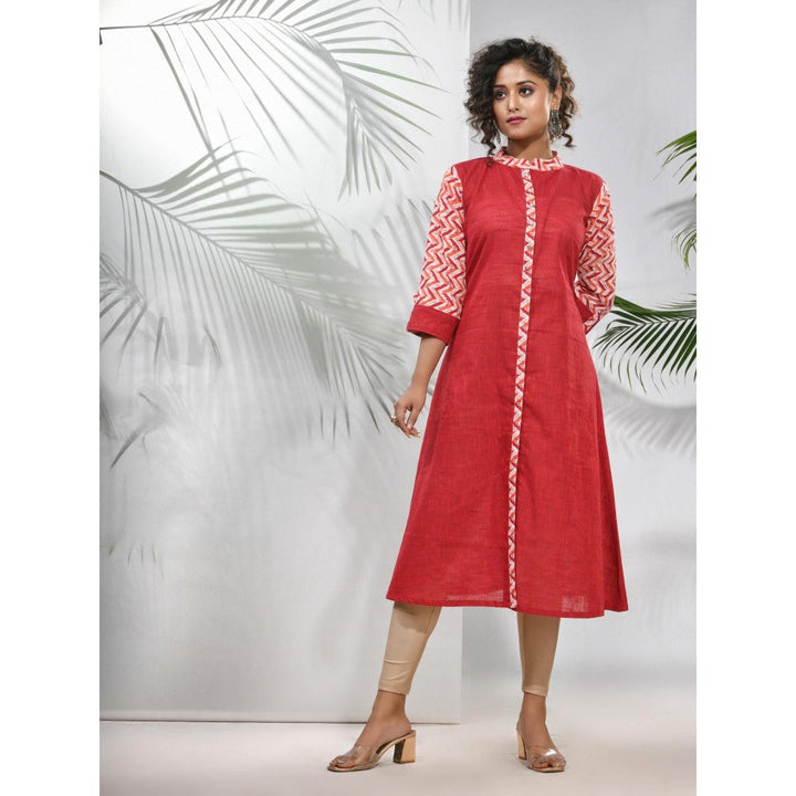 CHARUKRITI Red Cotton A-Line Kurta