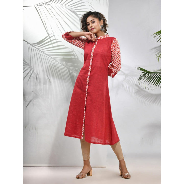 CHARUKRITI Red Cotton A-Line Kurta