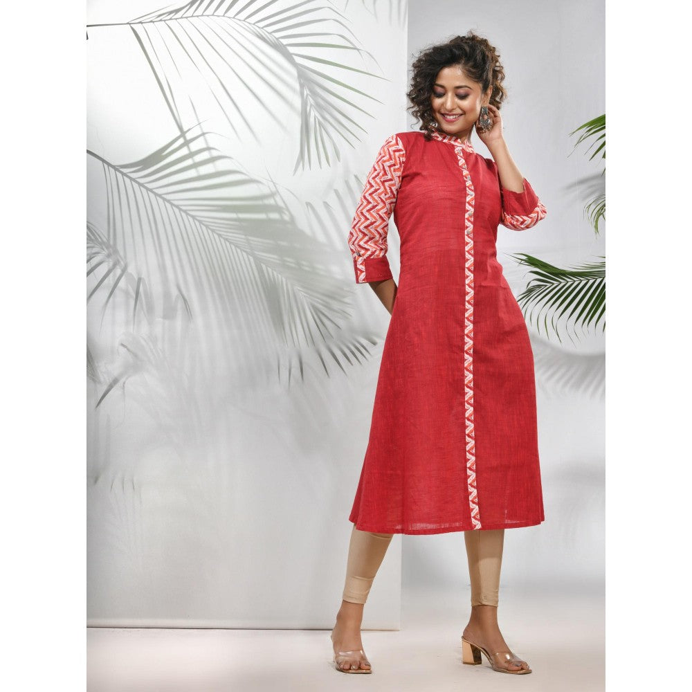 CHARUKRITI Red Cotton A-Line Kurta