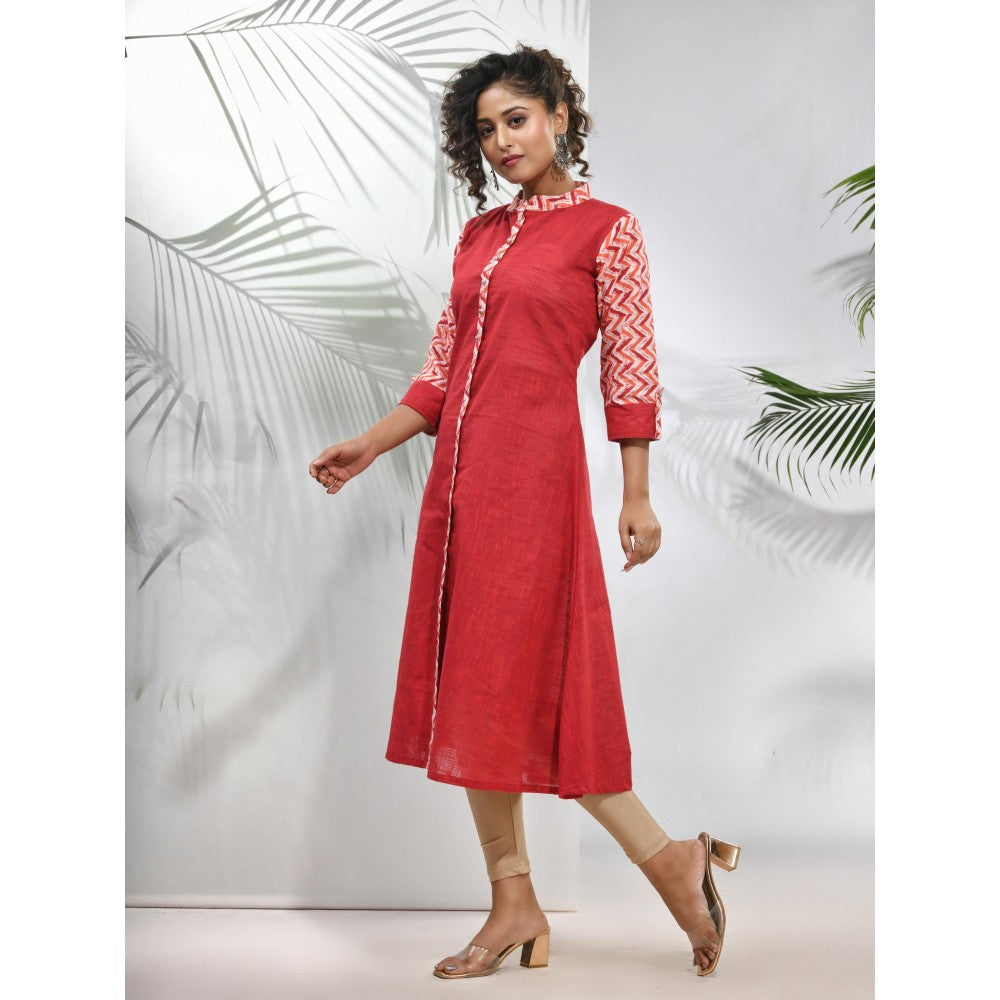 CHARUKRITI Red Cotton A-Line Kurta