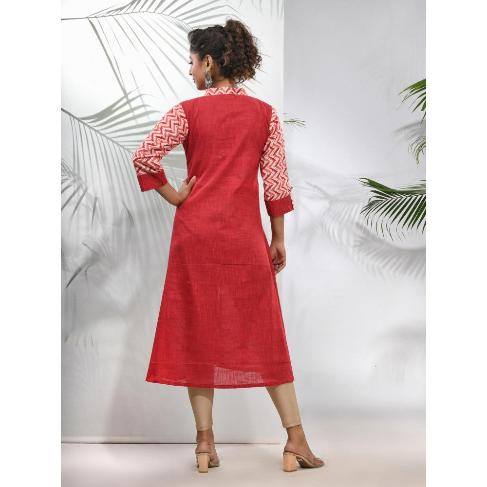 CHARUKRITI Red Cotton A-Line Kurta