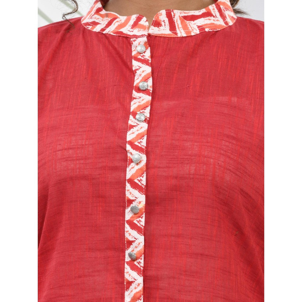 CHARUKRITI Red Cotton A-Line Kurta