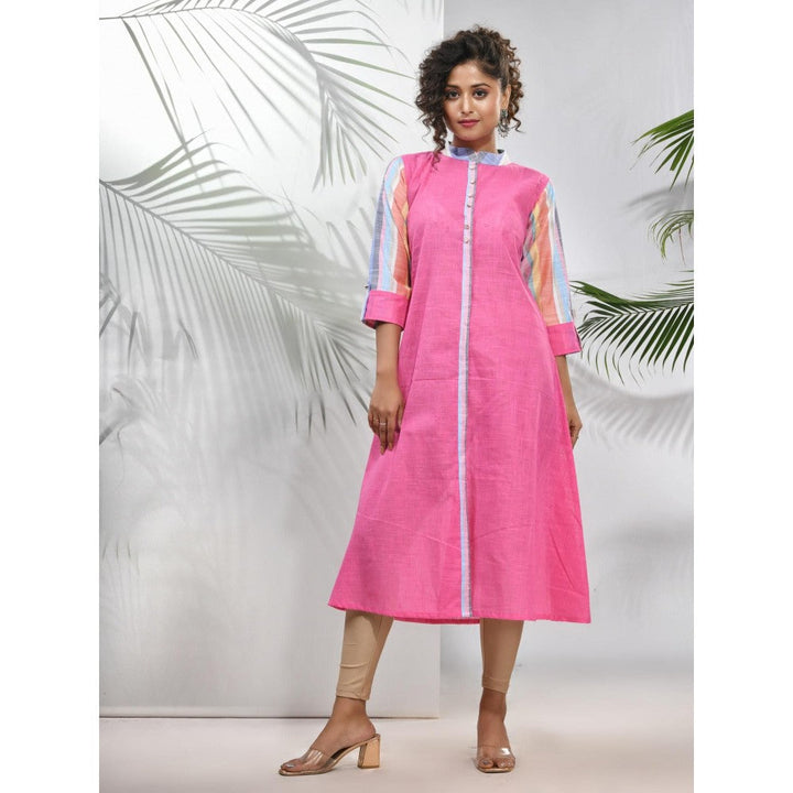 CHARUKRITI Pink Cotton A-Line Kurta