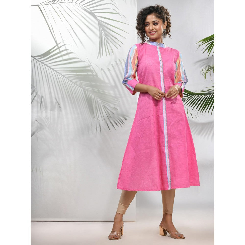 CHARUKRITI Pink Cotton A-Line Kurta