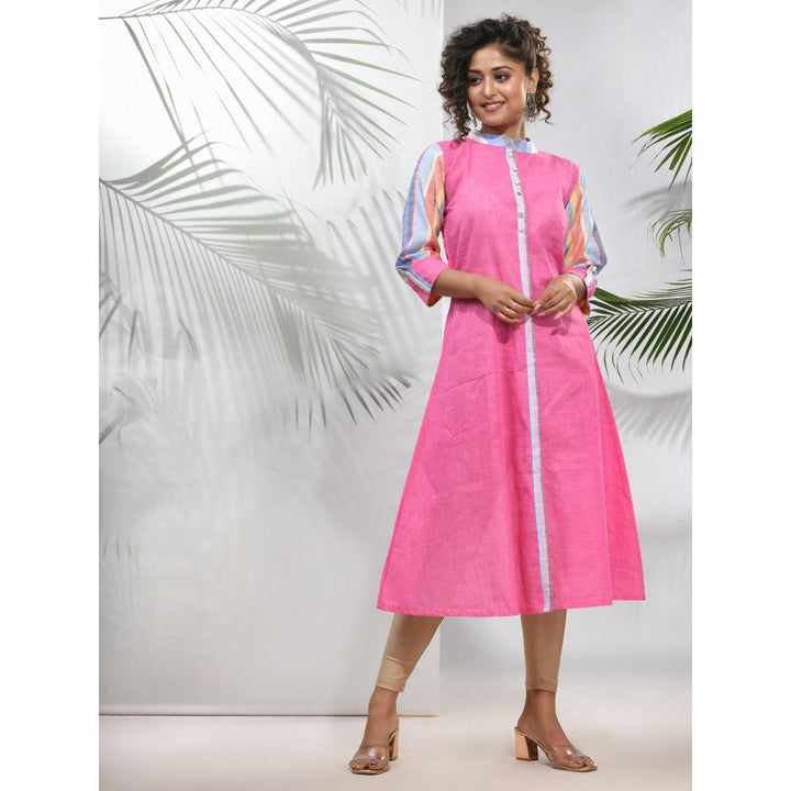 CHARUKRITI Pink Cotton A-Line Kurta