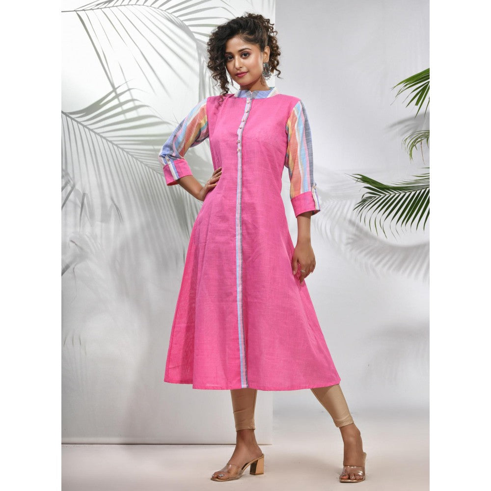 CHARUKRITI Pink Cotton A-Line Kurta