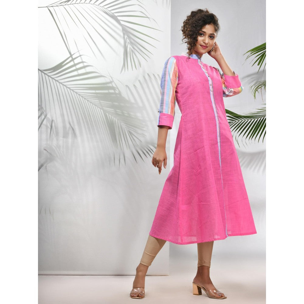 CHARUKRITI Pink Cotton A-Line Kurta